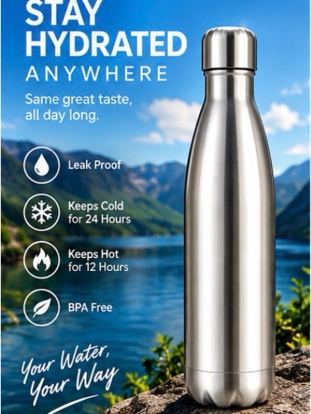 One of the best Stainless steel sports water bottle outdoor (750ml).